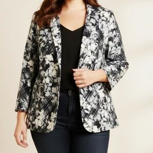 Denim 24/7 Monochrome Floral Print Blazer Jacket Plus Size 24W